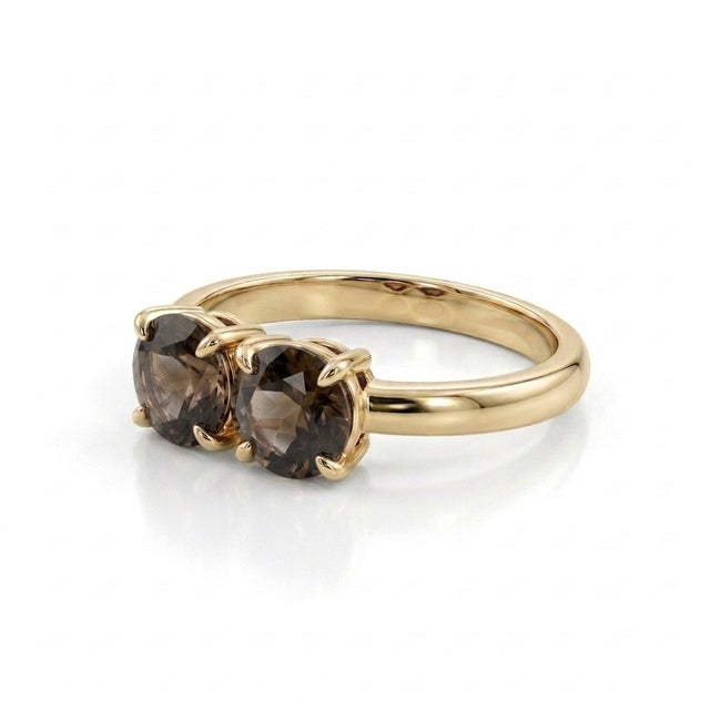Contemporary Smoky Topaz Toi Et Moi Ring, Brown Gemstone Stacking Ring Us 7 For Sale - Image 3 of 4