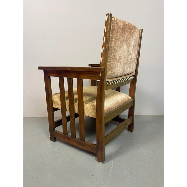 Beige Antique Dutch Haagse School Oak Armchair by L.O.V. Meubelfabriek, Oosterbeek, the Netherlands, 1920s For Sale - Image 8 of 14