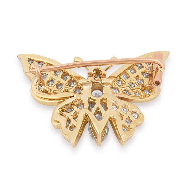 Metal Vintage Diamond 14k Yellow Gold Butterfly Brooch For Sale - Image 7 of 7