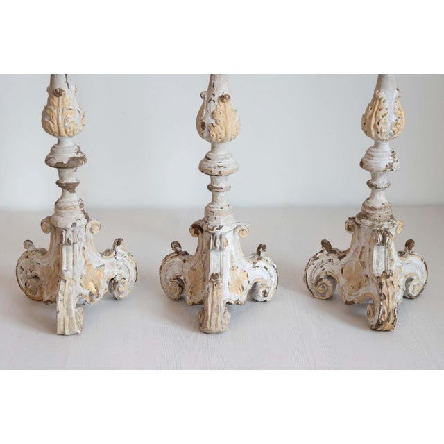 18th Century French Early 18th Century Rococo Gray and Cream Painted Candlesticks, Sold Each For Sale - Image 5 of 6