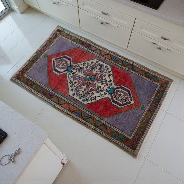 Farmhouse 1970s Hand Made Mat Small Turkish Rug Kitchen Decor - 1′9″ × 3′ For Sale - Image 3 of 13