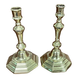Pair of 18th Century Brass French Candlesticks For Sale
