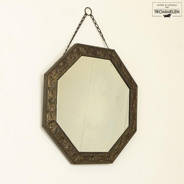 1920s Hall Mirror with Brass Frame, 1920s For Sale - Image 5 of 5