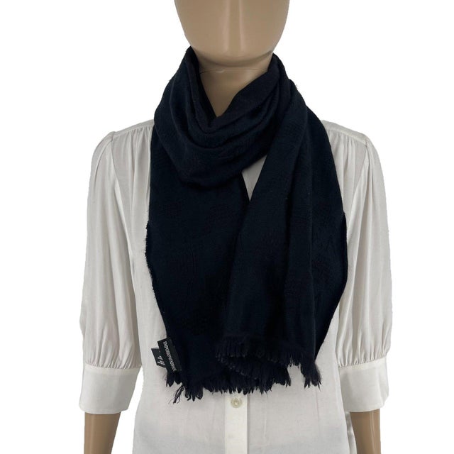 Emporio Armani Black Printed 80% Wool 20% Silk Scarf