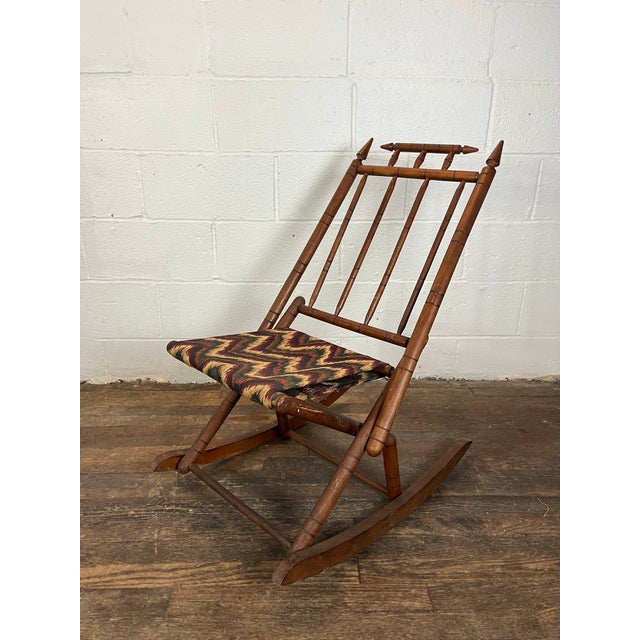 Campaign Antique Tapestry Campaign Folding Rocking Chair For Sale - Image 3 of 6