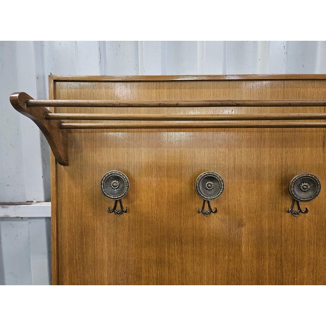 Wooden Wall Coat Hanger with Brass Hangers, 1950 For Sale - Image 3 of 18