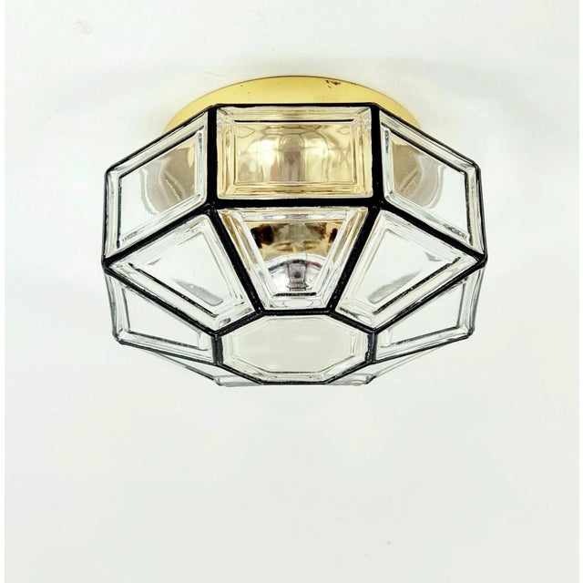 Mid-Century Modern Mid-Century Glass & Brass Flush Mount from Limburg, Germany, 1960s For Sale - Image 3 of 10