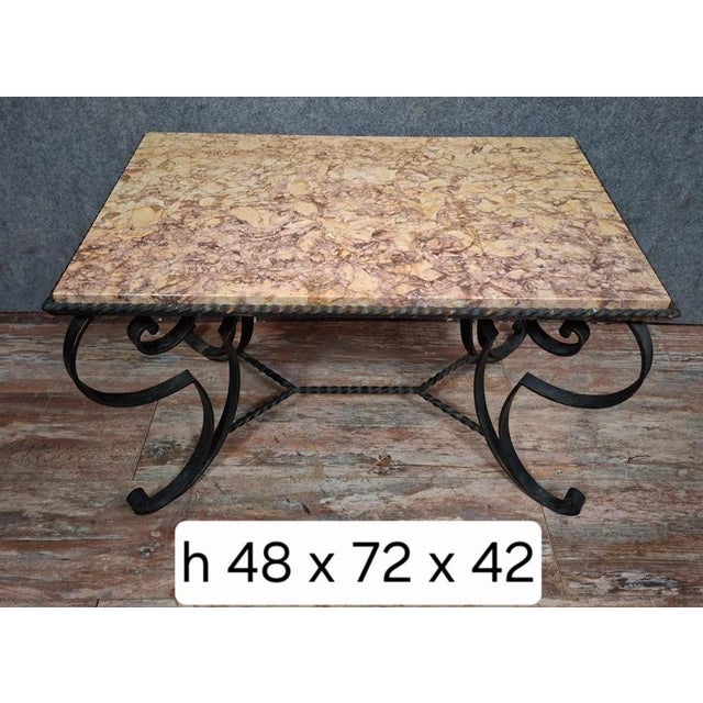 Coffee Table with Wrought Iron Base For Sale - Image 5 of 7