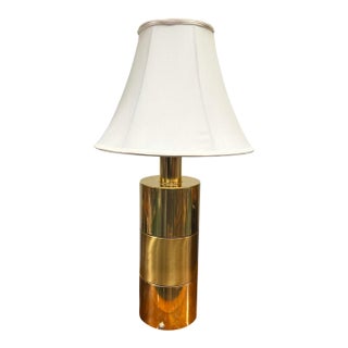 1980s Hollywood Regency Brass Cylinder Table Lamp For Sale