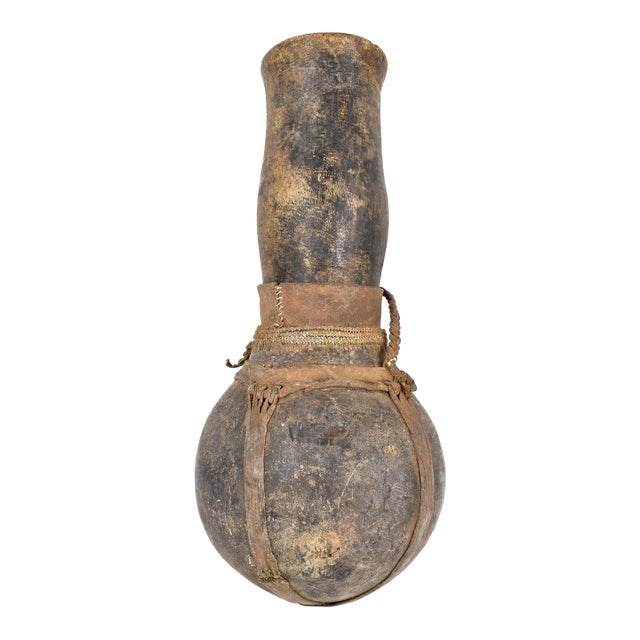 Early 20th Century Samburu Gourd Container with Leather Straps Kenya For Sale