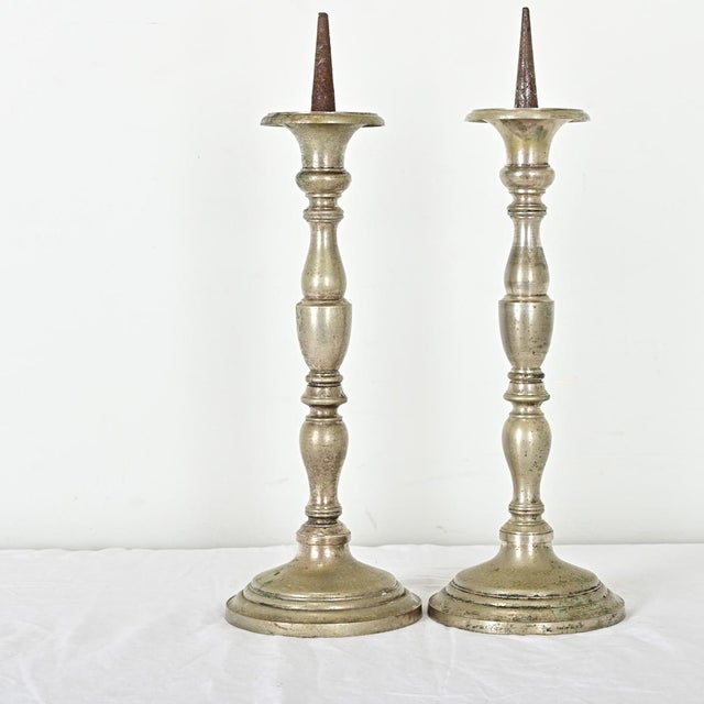 19th Century French Pair of 19th Century Pewter Candlesticks For Sale - Image 5 of 10