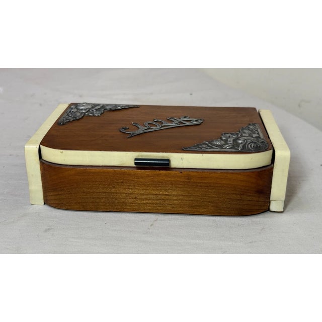 Quality Antique Handmade Wood Sterling Silver Celluloid Jewelry Box Casket For Sale - Image 4 of 11