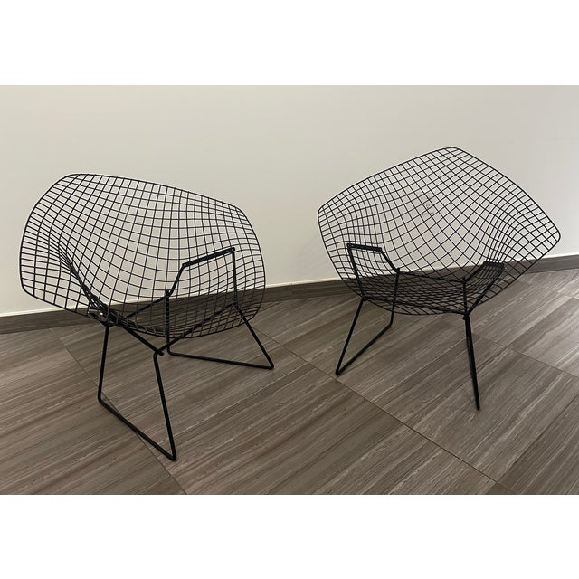 Black 1970s Harry Bertoia Diamond Lounge Chairs Pair for Knoll Mid-Century Modern For Sale - Image 8 of 12