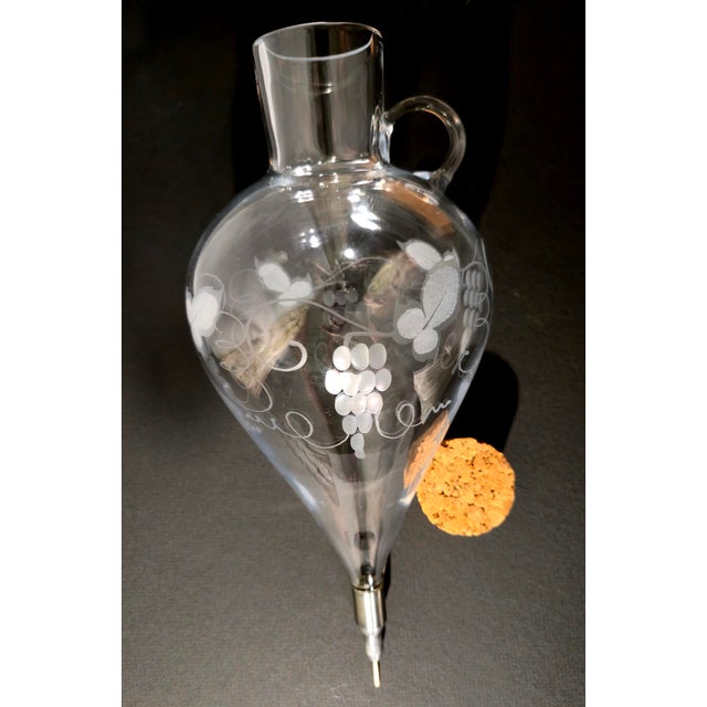 Hollywood Regency Mid 20th Century Austrian Hand-Blown Crystal Wine Aerator Decanter & Wrought Iron Stand – 23" For Sale - Image 3 of 12