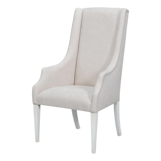 Upholstered Host Dining Chair in Ivory Chenille For Sale