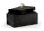 Black hair on hide box with quartz hardware on lid, lined with black faux suede.