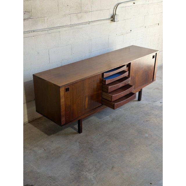 Mid-Century Modern Rosewood Sideboard Long Sliding Door Credenza Denmark Mid-Century Modern 1960s For Sale - Image 3 of 10