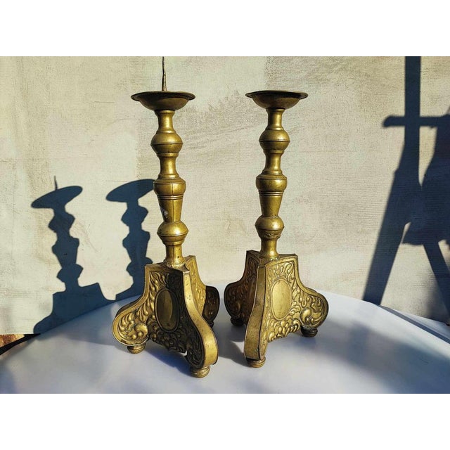 Art Nouveau Brass Candleholders, 1890s, Set of 2 For Sale - Image 9 of 9