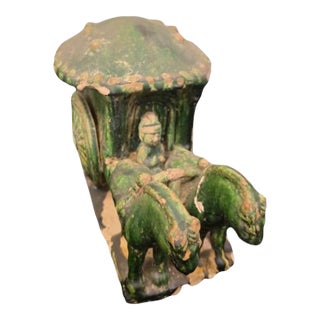 Chinese Green-Glazed Pottery Model of a Covered Carriage With Driver and Ponies For Sale