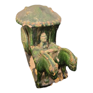 Chinese Green-Glazed Pottery Model of a Covered Carriage With Driver and Ponies