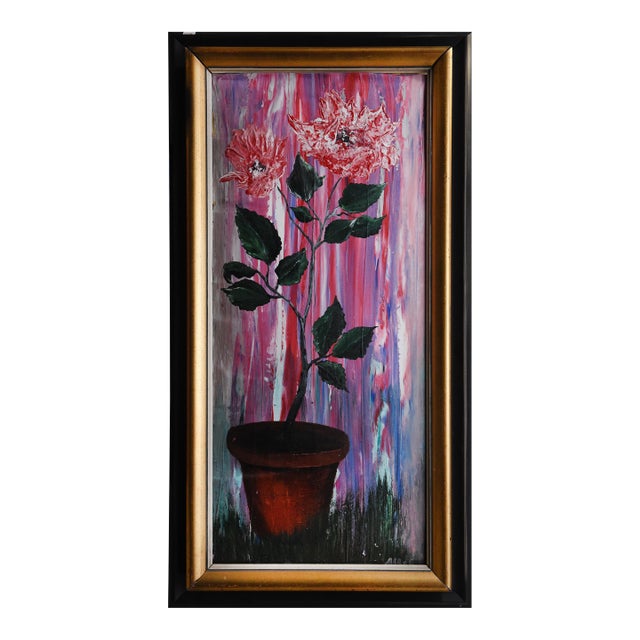 1990s Blooming Serenity Art Deco Oil on Board by Abbas Shirmohammadi For Sale