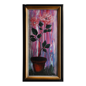 1990s Blooming Serenity Art Deco Oil on Board by Abbas Shirmohammadi