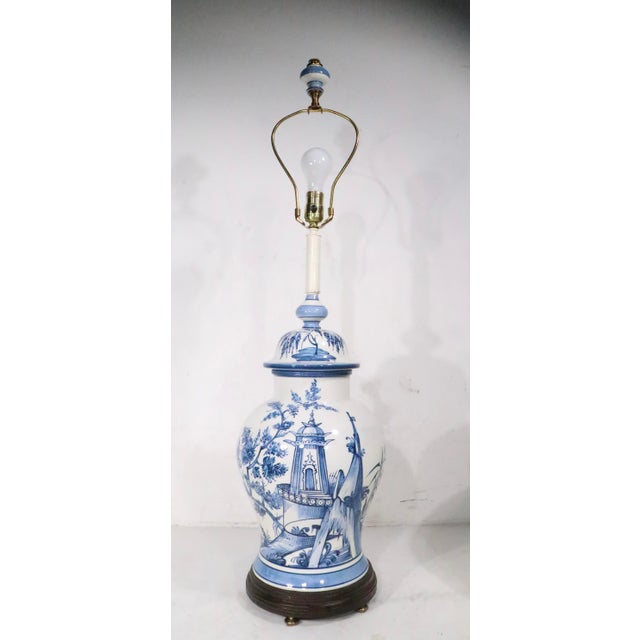 Blue Mid 20th Century Chinese Style Blue and White Ginger Jar Form Ceramic Lamp by Frederick Cooper For Sale - Image 8 of 12