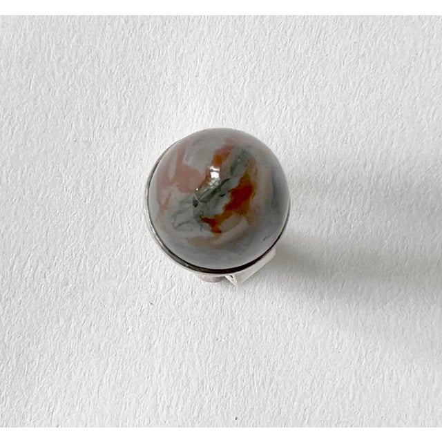 George Kaplan Ge-Kå Swedish Modernist High Domed Moss Agate Sterling Silver Ring For Sale - Image 4 of 5