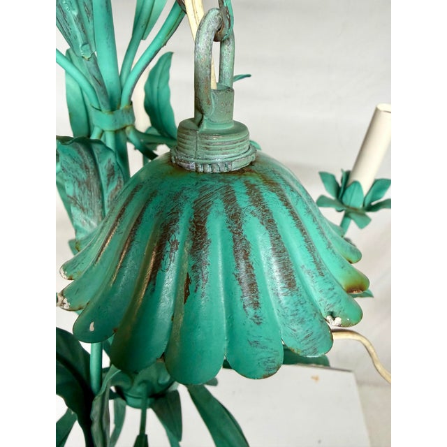 Vintage 1970s Italian Tole Chandelier With Verdigris Finish, Five Arms For Sale - Image 10 of 12