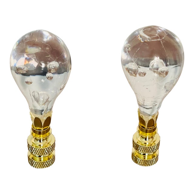 1930s Glass Drops With Bubbles Pair Lamp Finials For Sale