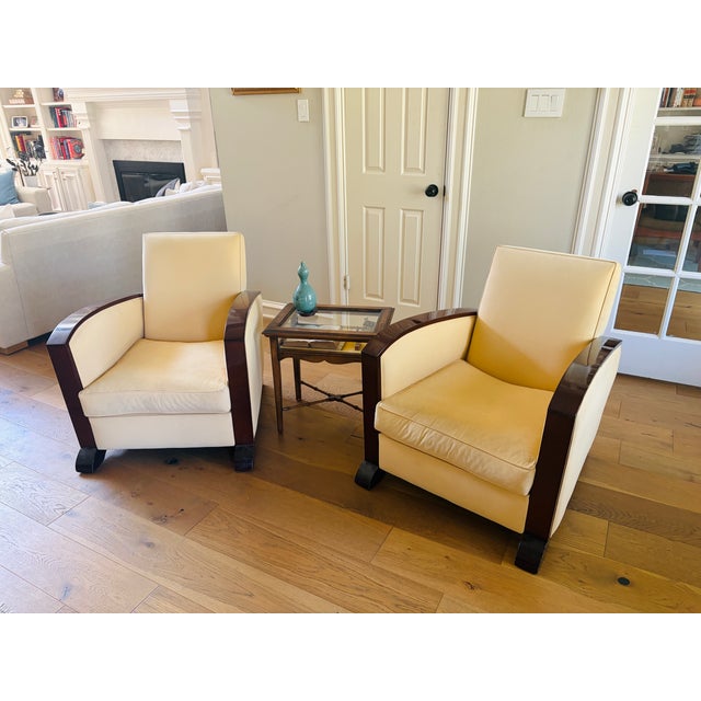 1930s 1930s French Art Deco Bentwood Arm Club Chairs in Cream Leather - A Pair For Sale - Image 5 of 18