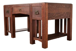 Stickley Brothers Style Antique Mission Oak Arts & Crafts Desk With Built-in Bookcases, Circa 1910