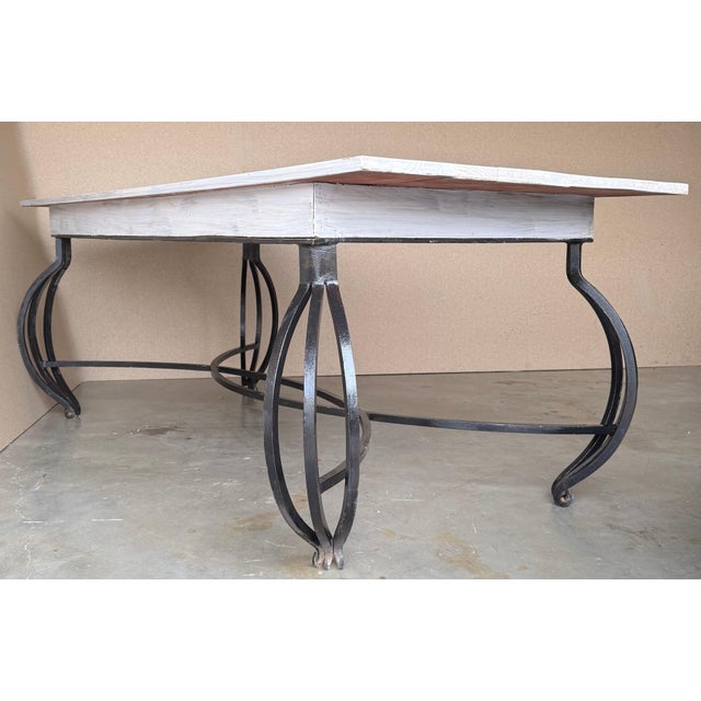Early 20th Century Early 20th Century Dining Table with Large White Wood top and Solid Forged Iron Curved Legs For Sale - Image 5 of 18