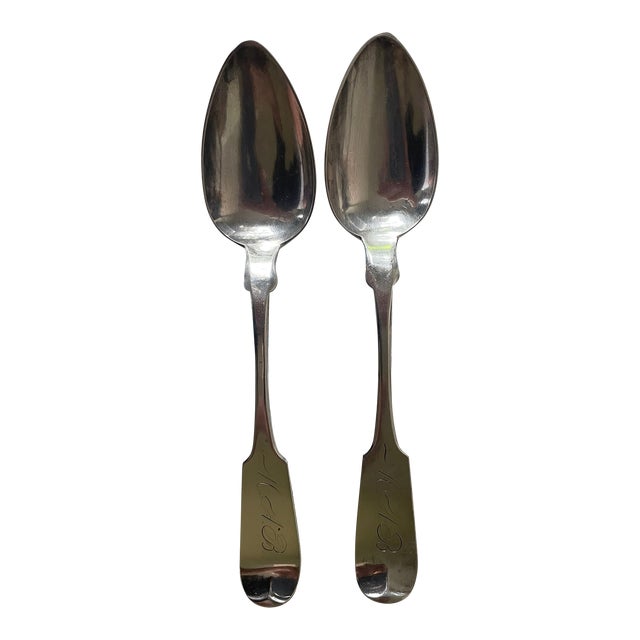 Pair of Coin Silver Serving Spoons r.a. Baird Circa 1850 For Sale