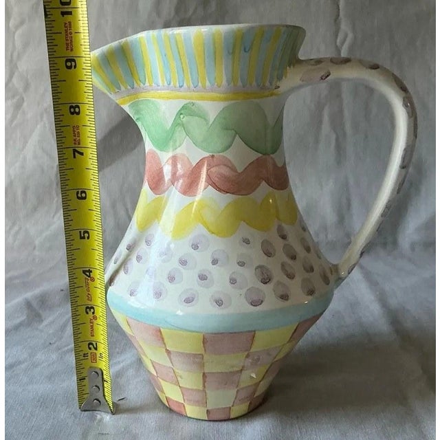 Ceramic Folk Art MacKenzie-Childs Aurora Hand-Painted Majolica Pitcher For Sale - Image 7 of 7