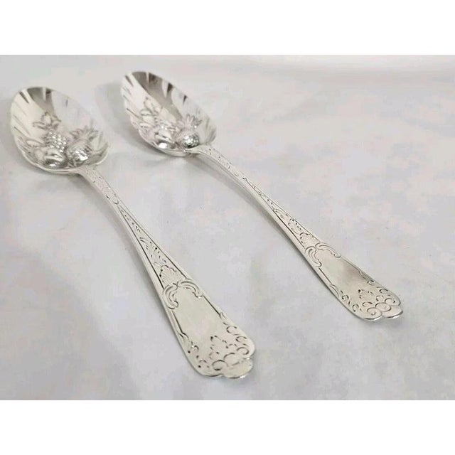 Silver Georgian Sterling Silver Fruit Serving Spoons, London, 1737 & 1763, Set of 2 For Sale - Image 8 of 18