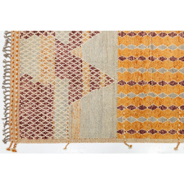 Contemporary Moroccan Style Geometric Wool Area Rug in Saffron, Ochre & Burgundy For Sale - Image 12 of 12