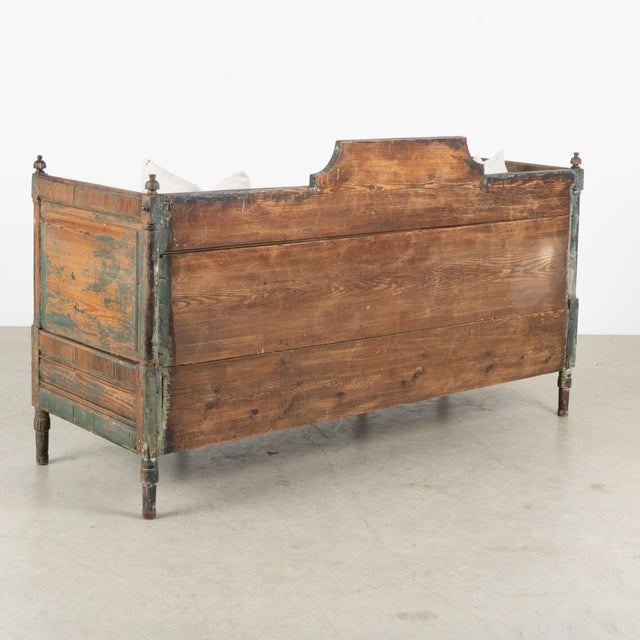 19th Century Swedish Gustavian Original Teal Blue Painted Pine Bench For Sale - Image 14 of 14