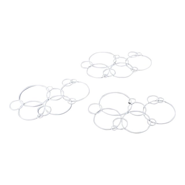 Set of 3 White Metal Circles Modern Abstract Wall Art Sculptures For Sale