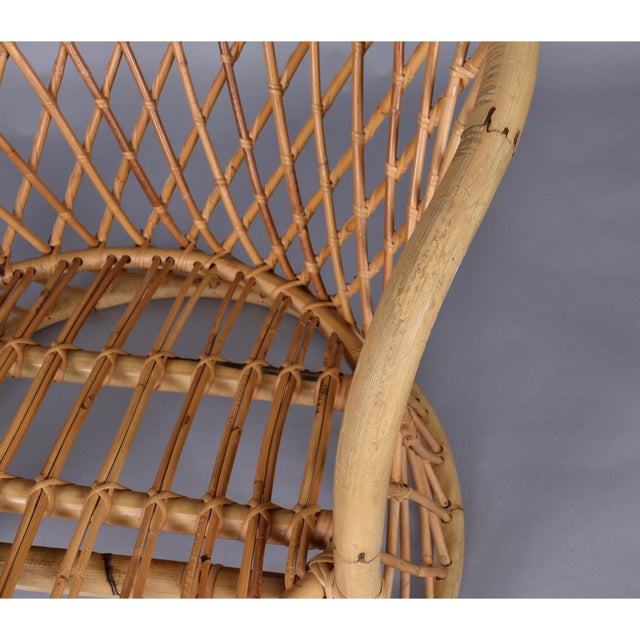 Pair of Vintage Trellis Woven Barrel Back Rattan Lounge Chairs For Sale - Image 15 of 17
