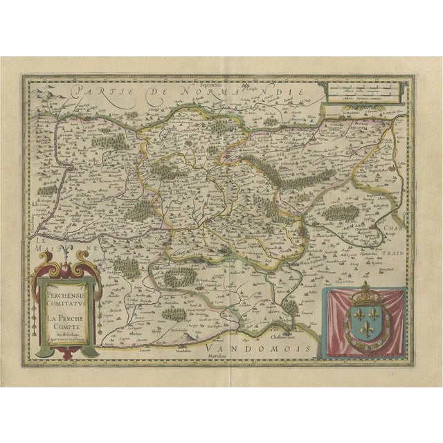 Handcoloured Map of the Former Province of Perche, 1640 For Sale