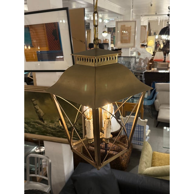 Traditional The Federalist Brass Four Bulb Hanging Lantern For Sale - Image 3 of 12