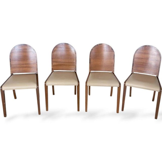 Wood Art Deco Dining Chairs in Walnut, 1930s, Set of 4 For Sale - Image 7 of 9