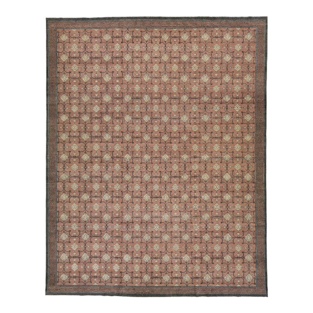 Handmade Khotan Style Modern Wool Rug With Geometric Design in Brown For Sale