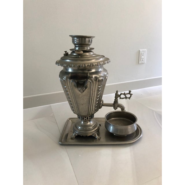 Russian Varsho Samavar, in seven pieces including bowl and tray, old silver metal body & parts with decorative...