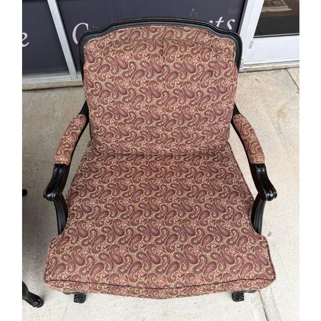 Pair of Fairfield Paisley Fauteuil Chairs With Ottoman For Sale - Image 9 of 18