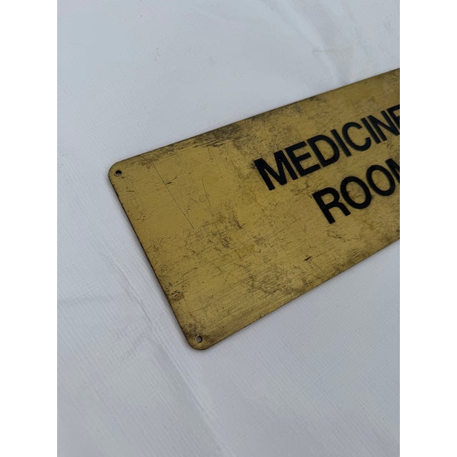 Mid-Century Vintage Brass "Medicine Room" Sign For Sale - Image 4 of 5