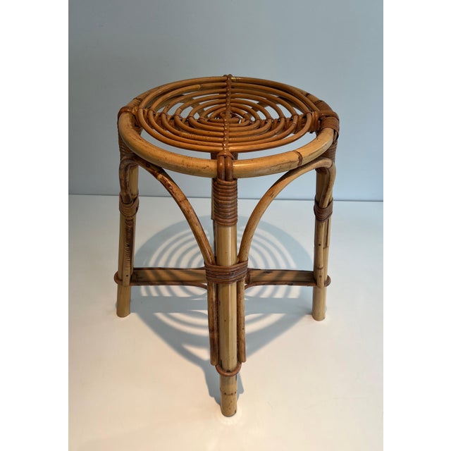 This very nice and unusual stool is made from rattan. This is a French work. Circa 1970