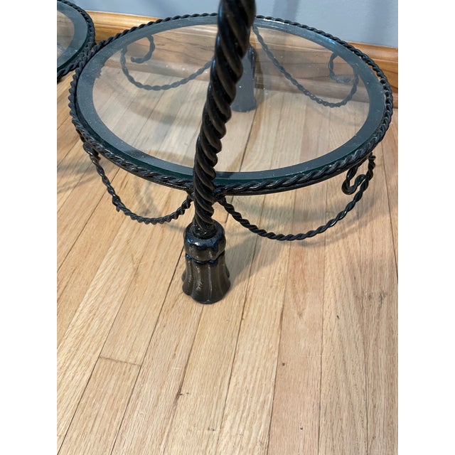 Italian Hollywood Tiered Rope and Tassel Table Plant Stand Iron For Sale - Image 4 of 10