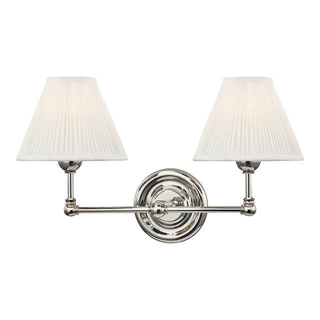 Hudson Valley Lighting Mark D. Sikes Classic No.1 2-Light Wall Sconce, Polished Nickel For Sale